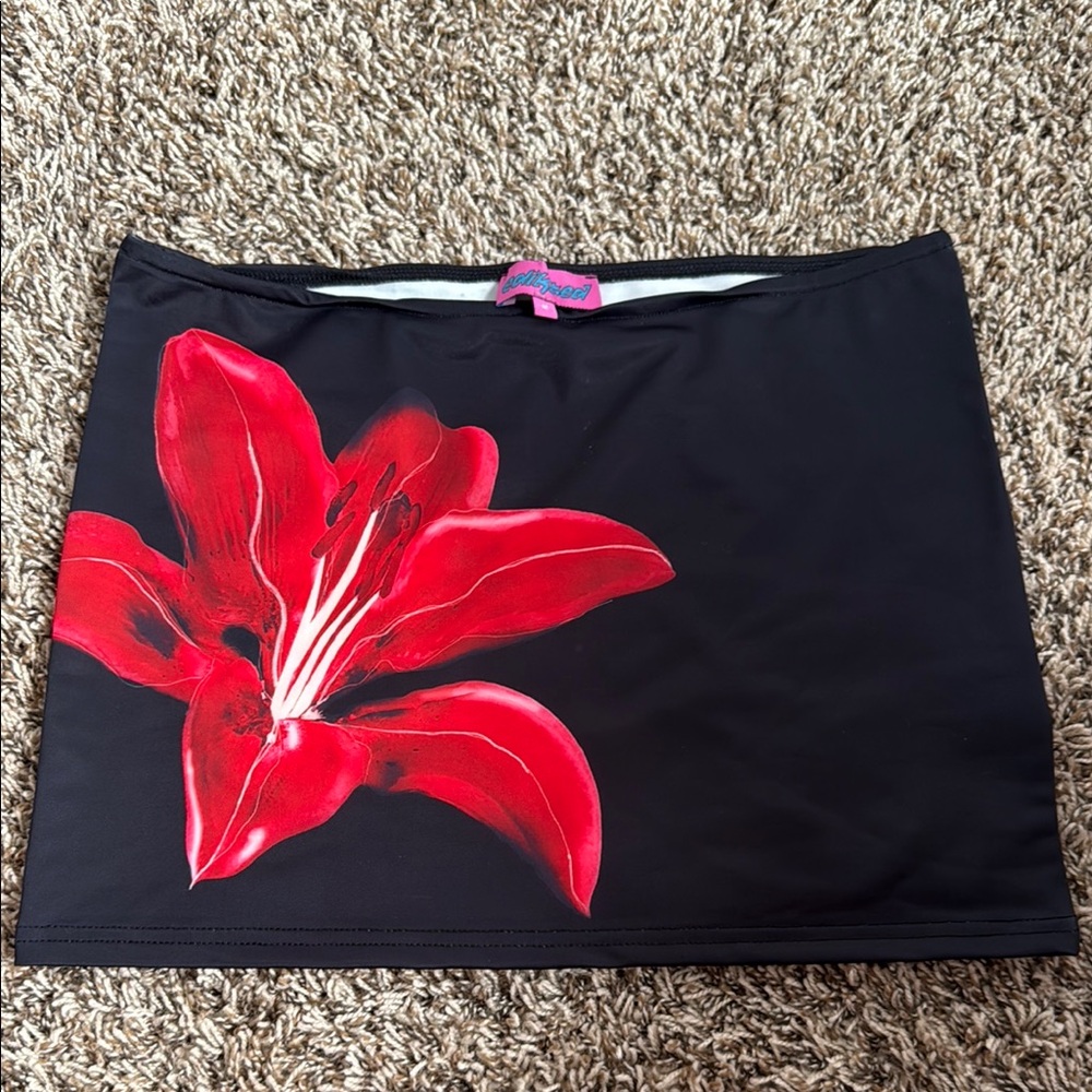 Edikted Black Skirt with Red Floral Accent